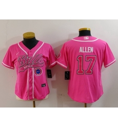 Women Buffalo Bills 17 Josh Allen Pink Cool Base Stitched Baseball Jersey 2 Women Buffalo Bills 17 Josh Allen Pink Cool Base Stitched Baseball Jersey 2