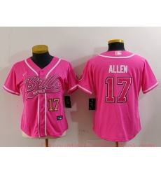 Women Buffalo Bills 17 Josh Allen Pink Cool Base Stitched Baseball Jersey Women Buffalo Bills 17 Josh Allen Pink Cool Base Stitched Baseball Jersey