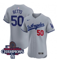 Youth Nike Los Angeles Dodgers Mookie Betts #50 Gray Flex Base 2024 World Series Champions Stitched MLB Jersey Youth Nike Los Angeles Dodgers Mookie Betts #50 Gray Flex Base 2024 World Series Champions Stitched MLB Jersey