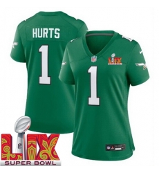 Women Philadelphia Eagles Jalen Hurts #1 Kelly Green 2024 2025 Super Bowl LIX F U S E Stitched NFL Jersey Women Philadelphia Eagles Jalen Hurts #1 Kelly Green 2024 2025 Super Bowl LIX F U S E Stitched NFL Jersey
