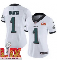 Women Philadelphia Eagles Jalen Hurts #1 White 2024 2025 Super Bowl LIX F U S E Stitched NFL Jersey Women Philadelphia Eagles Jalen Hurts #1 White 2024 2025 Super Bowl LIX F U S E Stitched NFL Jersey