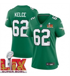 Women Philadelphia Eagles Jason Kelce #62 Kelly Green 2024 2025 Super Bowl LIX F U S E Stitched NFL Jersey Women Philadelphia Eagles Jason Kelce #62 Kelly Green 2024 2025 Super Bowl LIX F U S E Stitched NFL Jersey