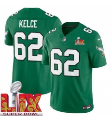 Youth Philadelphia Eagles Jason Kelce #62 Kelly Green 2024 2025 Super Bowl LIX F U S E Stitched NFL Jersey Youth Philadelphia Eagles Jason Kelce #62 Kelly Green 2024 2025 Super Bowl LIX F U S E Stitched NFL Jersey