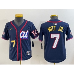 Youth American League 7 Bobby Witt Jr  Navy 2025 All Star Edition Limited Stitched Baseball Jersey