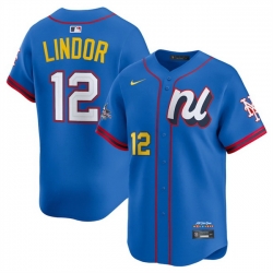 Men National League 12 Francisco Lindor Blue 2025 All Star Edition Limited Stitched Baseball Jersey