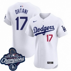 Men Los Angeles Dodgers 17 Shohei Ohtani Cool Base 2025 World Champions Stitched Baseball Jersey White