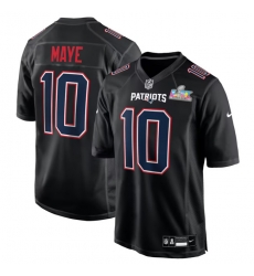 Men New England Patriots 10 Drake Maye Black 2025 Super Bowl LX Patch Carbon Fashion Stitched Game Jersey Men New England Patriots 10 Drake Maye Black 2025 Super Bowl LX Patch Carbon Fashion Stitched Game Jersey
