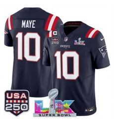 Men New England Patriots 10 Drake Maye Navy 2025 F U S E 1 Star C Patch And Super Bowl LX Patch USA 250 Patch Vapor Limited Football Stitched Jersey Men New England Patriots 10 Drake Maye Navy 2025 F U S E 1 Star C Patch And Super Bowl LX Patch USA 250 Patch Vapor Limited Football Stitched Jersey