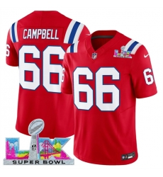 Men New England Patriots 66 Will Campbell Red 2025 F U S E  Super Bowl LX Patch Vapor Limited Stitched Football Jersey
