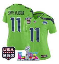 Women Seattle Seahawks 11 Jaxon Smith Njigba Green 2025 F U S E Super Bowl LX Patch And 50th Season  USA 250 Patch Vapor Limited Football Stitched Jersey 