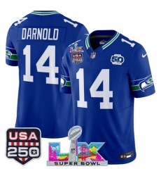 Youth Seattle Seahawks 14 Sam Darnold Royal 2025 F U S E Super Bowl LX Patch And 50th Season USA 250 Patch Vapor Throwback Limited Stitched Football Jers Youth Seattle Seahawks 14 Sam Darnold Royal 2025 F U S E Super Bowl LX Patch And 50th Season USA 250 Patch Vapor Throwback Limited Stitched Football Jers