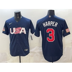 Men USA Baseball 3 Bryce Harper Navy World Baseball Classic Stitched Jersey